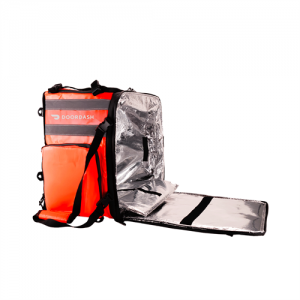 Doordash brand customized Ultimate Bike Bag with high reflecting and high visable material. Extandable pocket