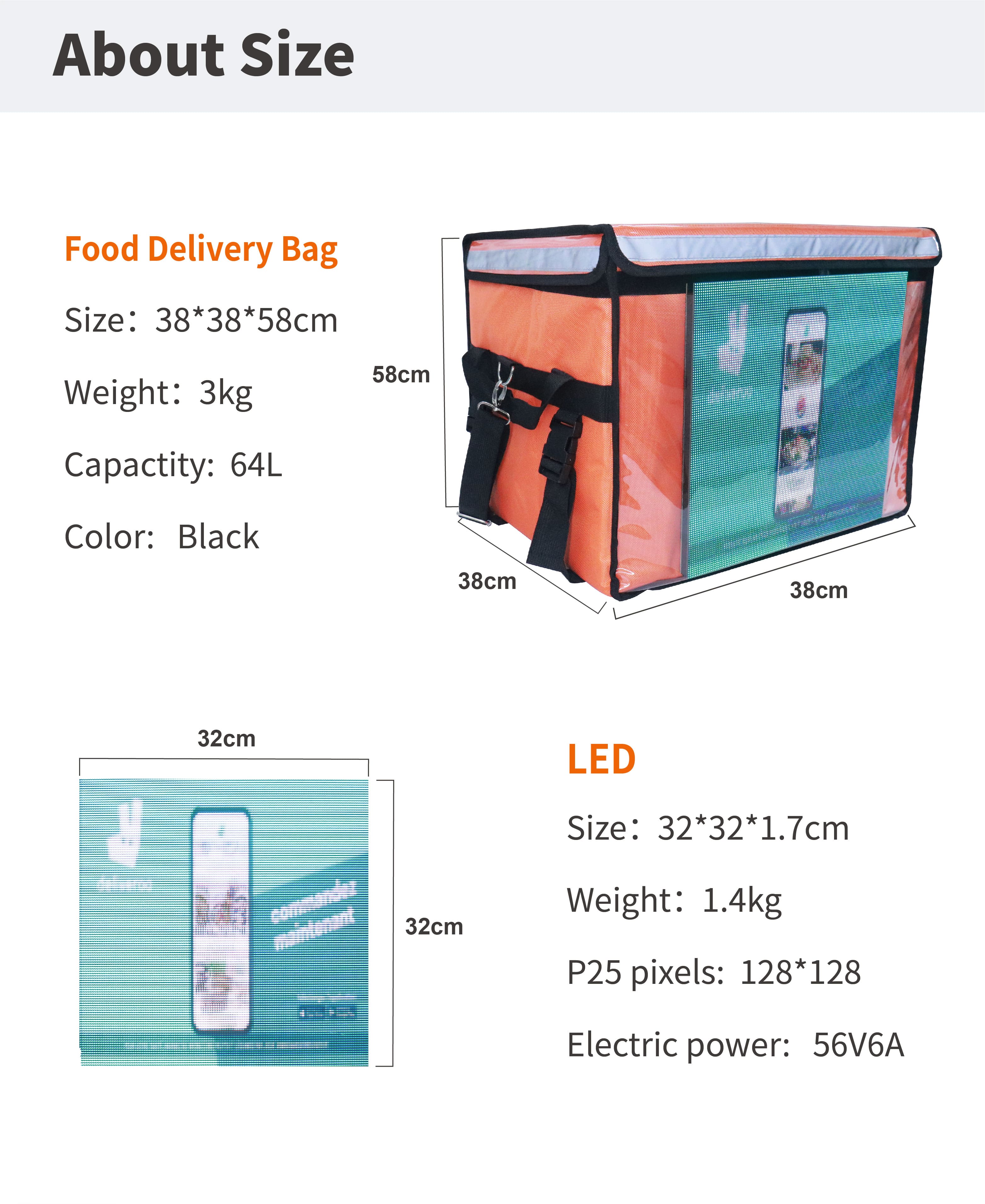 led food delivery bag
