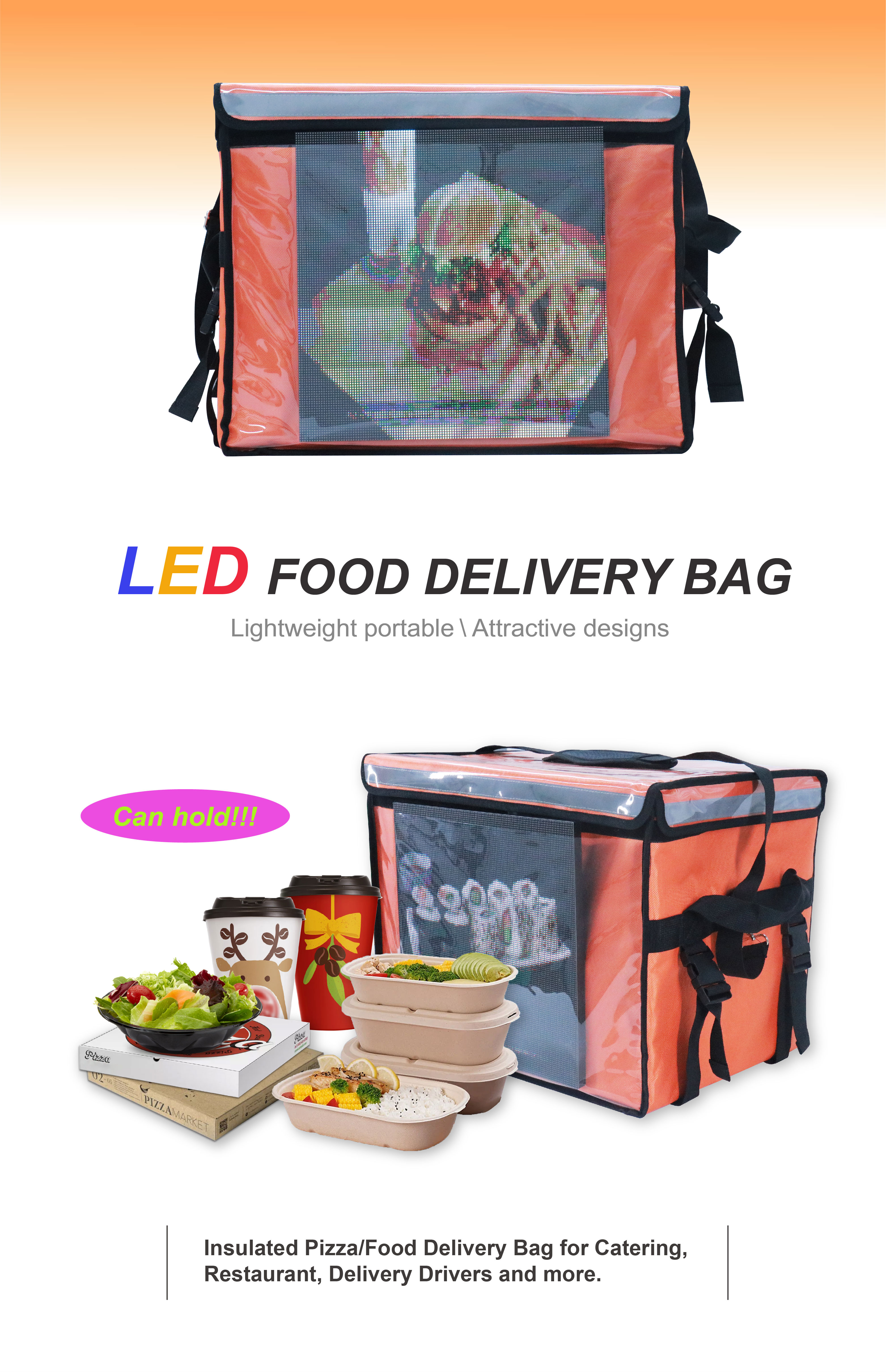 LED Display food delivery bag